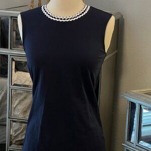Nordstrom 1901 navy blue sleeveless top applique piping neckline EUC sz S